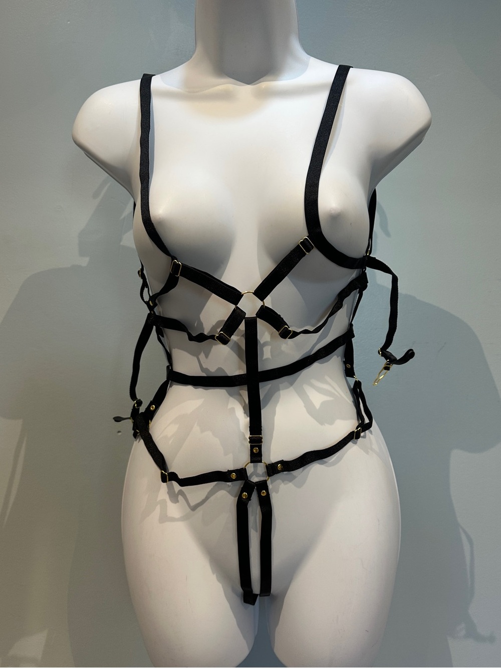 Black and Gold Strappy Lingerie Bodysuit NWOT